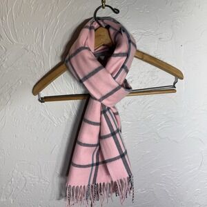 100% Cashmere Pink Plaid Scarf Handmade In Germany, Romantic Luxury Cozy